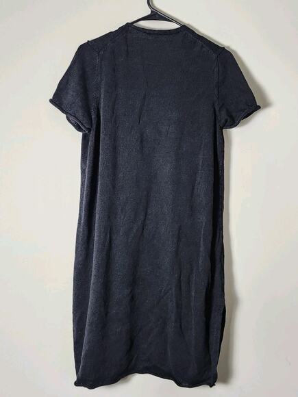 Eileen Fisher Cardigan Sweater Size Large Black Organic Linen Knit Short Sleeve - Picture 4 of 6